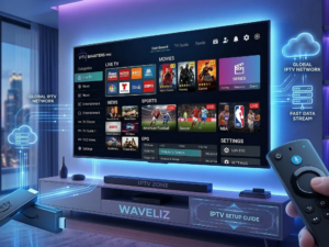 IPTV Smarters Pro setup in USA streaming live TV channels on Firestick using Waveliz IPTV