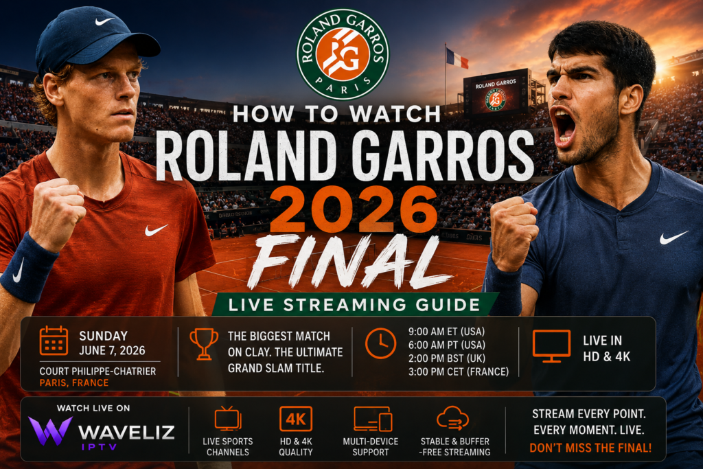 Roland Garros 2026 Final live streaming guide featuring professional tennis players competing on the Paris clay courts.