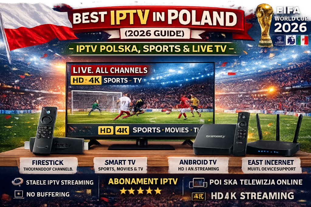Best IPTV in Poland 2026 featuring IPTV Polska, live sports, movies, TV channels, Firestick, Smart TV and 4K streaming.